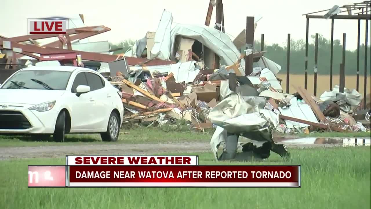 Homes damaged by reported tornado in Watova