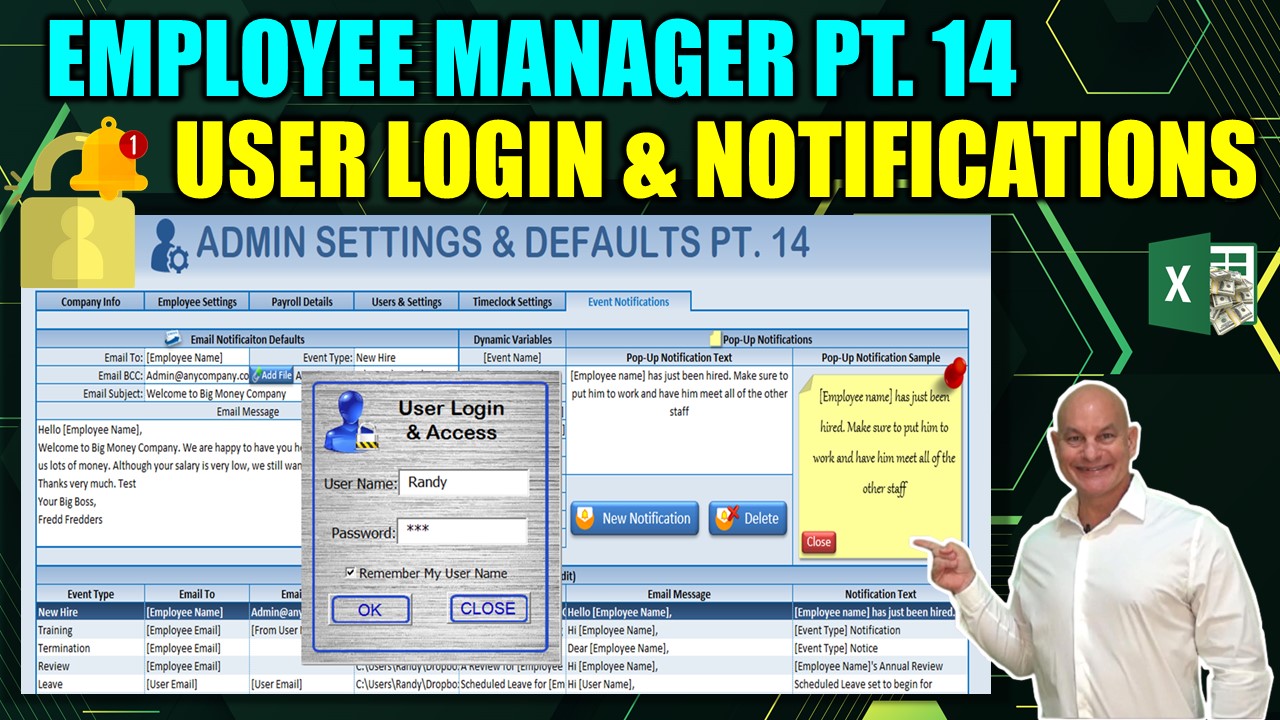 Learn How To Create Pop-Up Notifications, and User Login In Excel [Employee Manager Pt. 14]