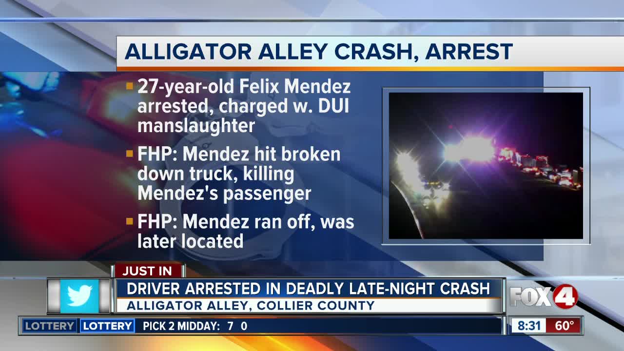 DUI arrest made in fatal Alligator Alley crash overnight