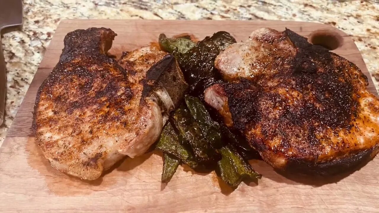 Pork Chops and Poblanos on the Schwank Salamander Broiler