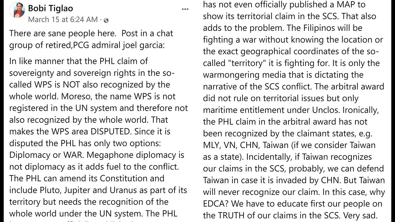 The Philippines' Claims in the South China Sea are also not recognized by the World