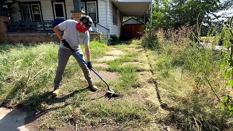 He couldn't RECLAIM his UNKEPT lawn with the tools he had