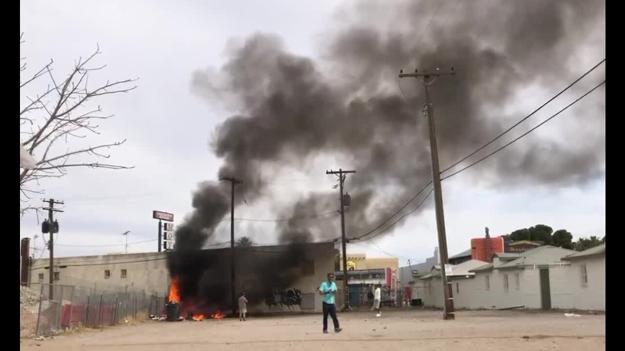 Outside trash fire behind Desert Star Motel in Las Vegas