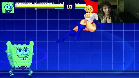 SpongeBob SquarePants VS Power Girl In An Epic Battle In The MUGEN Video Game With Live Commentary