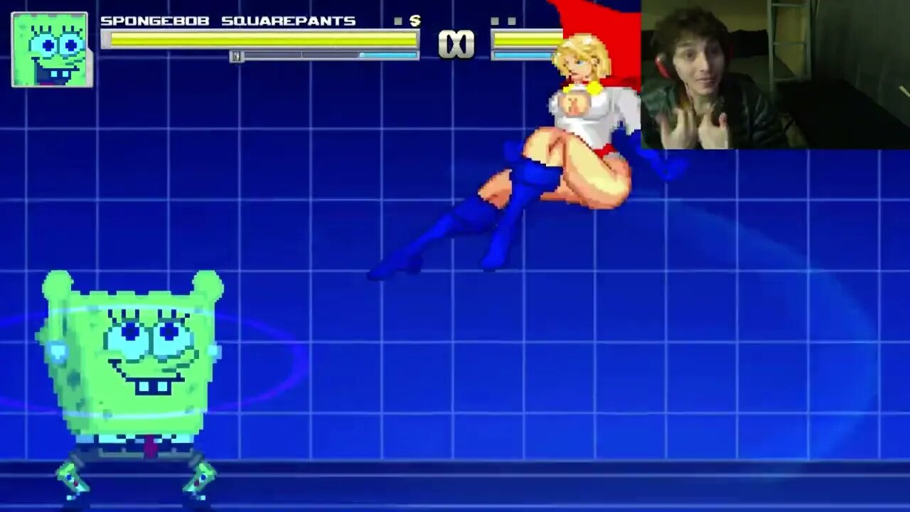 SpongeBob SquarePants VS Power Girl In An Epic Battle In The MUGEN Video Game With Live Commentary