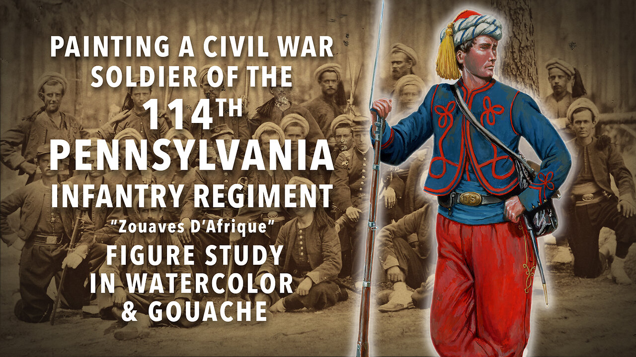 Artist Paints a Civil War Soldier of the 114th Pennsylvania Regiment in Watercolor and Gouache