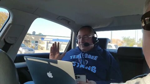 TRUMP BUS TOUR Behind the scenes : Frederick's does show from car back seat while Bus repaired VFAF