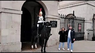 The wind blowing over a bike scare the kings guard horse #horseguardsparade