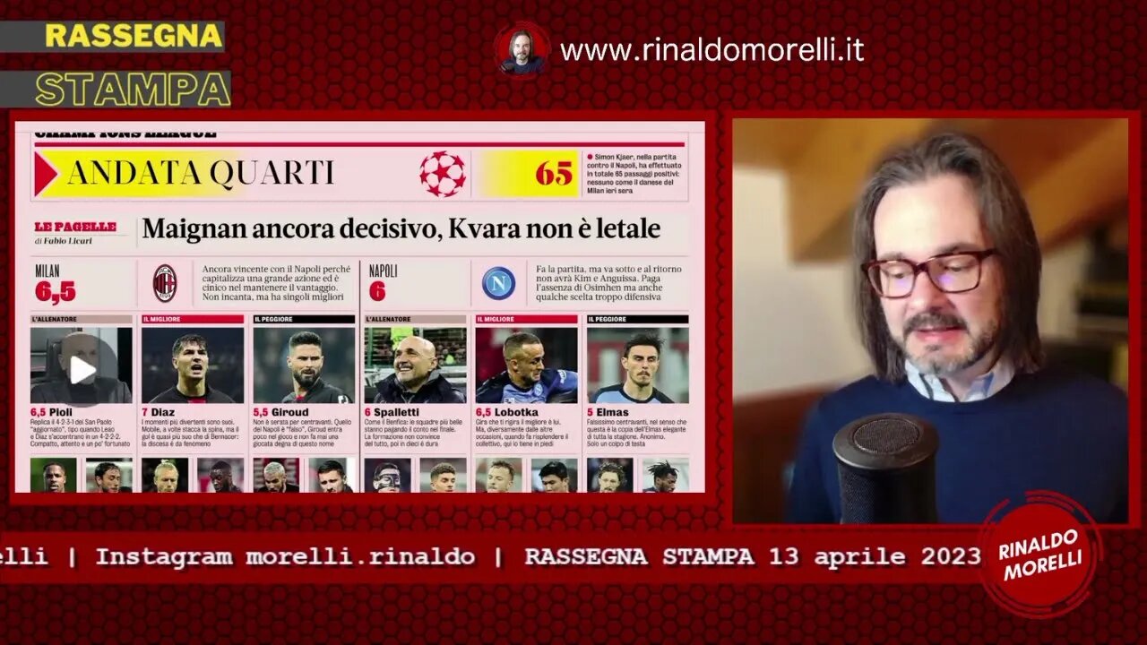 Rassegna Stampa 13.4.2023 #318 - MILAN batte NAPOLI in Champions, oggi Juve, Roma e Fiorentina