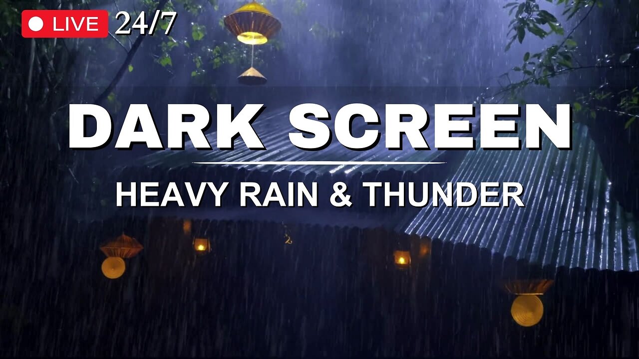 Dark Screen | Heavy Rain & Thunder | 99% Fall asleep Instantly | Relaxation