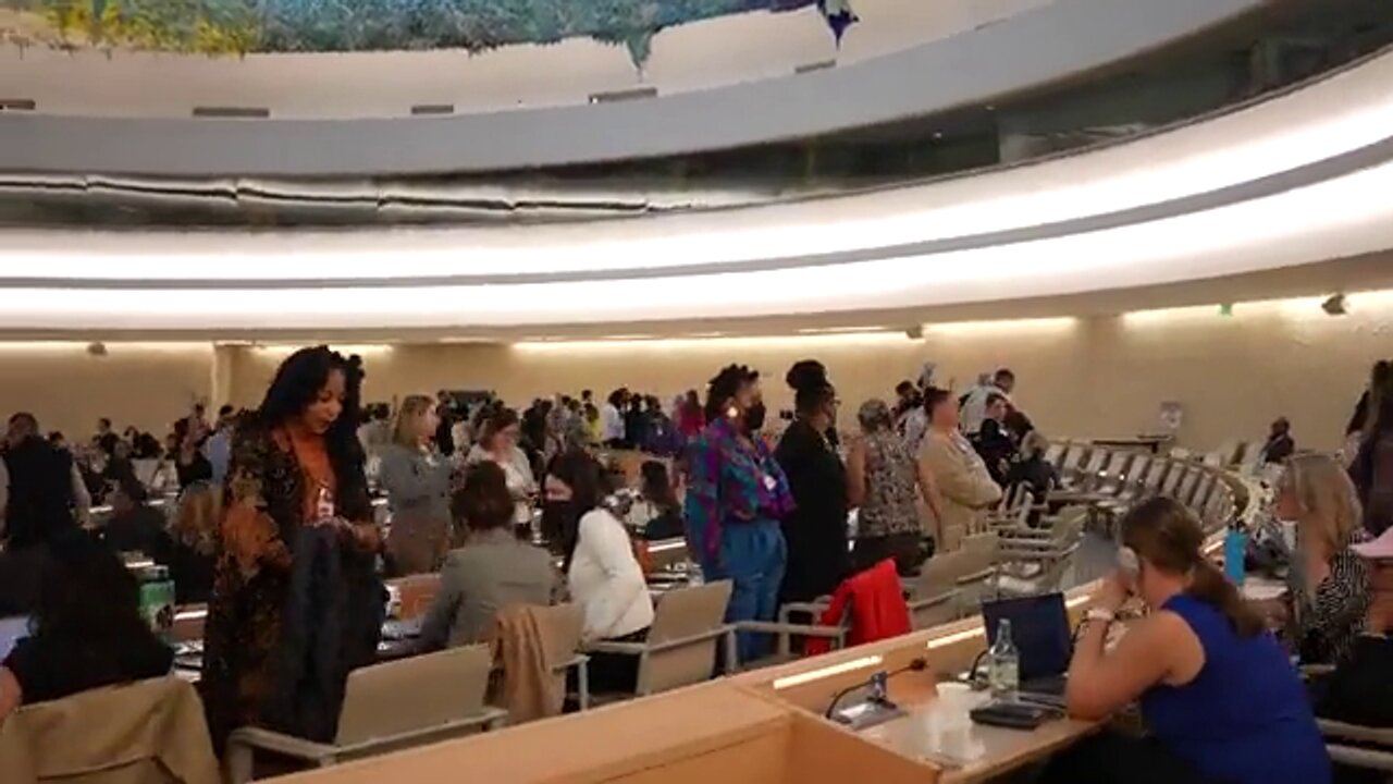 At The UN Human Rights Committee - participants turn their backs on US Ambassador