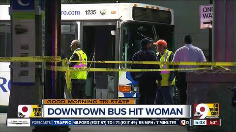 PD: Metro bus strikes pedestrian near Fountain Square, trapping her under tire