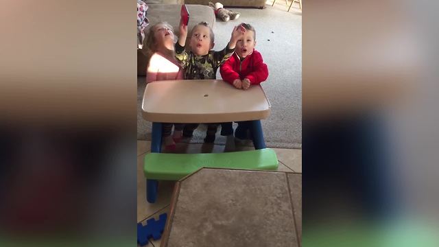 Hilarious Tot Triplets Fall Over Toy Picnic Table