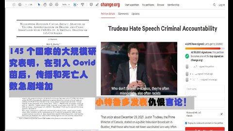 145 个国家的大规模研究表明，引入 COVID 疫苗，传播和死亡人数急剧增加/小特鲁多发表不当言论 - 20220110