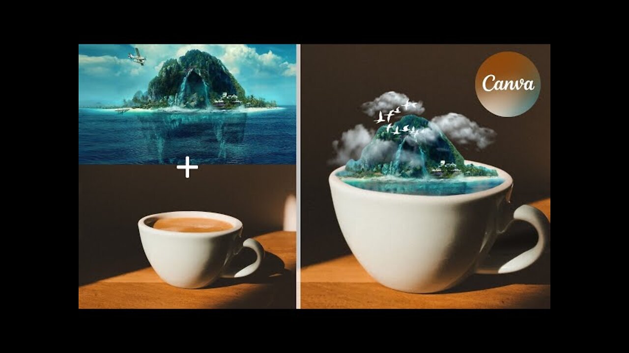 Hòn đảo trong cốc cà phê với Canva | How to Create Fantasy Cup Photo on Canva