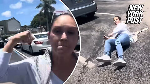 Enraged Florida woman goes ballistic in parking lot, swings at YouTuber filming and is knocked to the ground