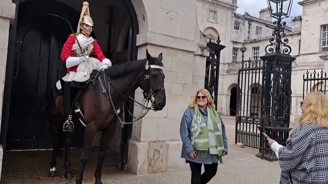 Horse tries to push over tourist #horseguardsparade