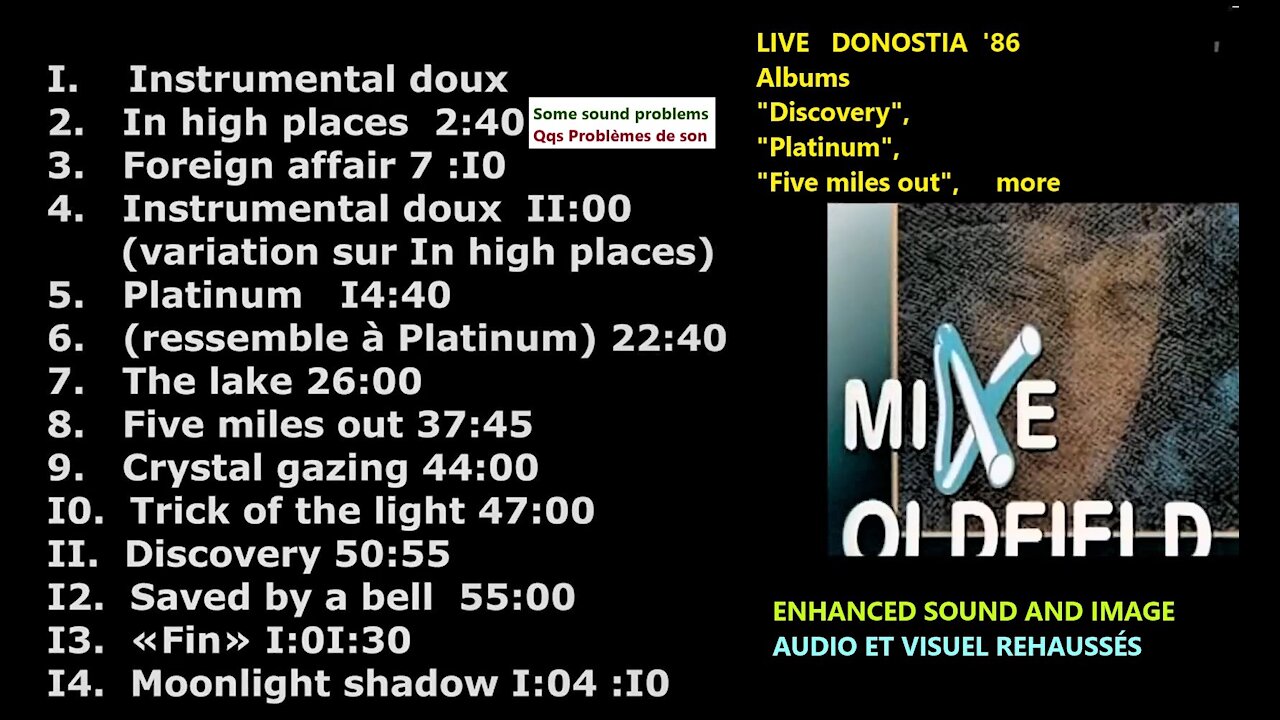 Mike OLDFIELD Live Donostia '86 ENHANCED sound and image + Titles added