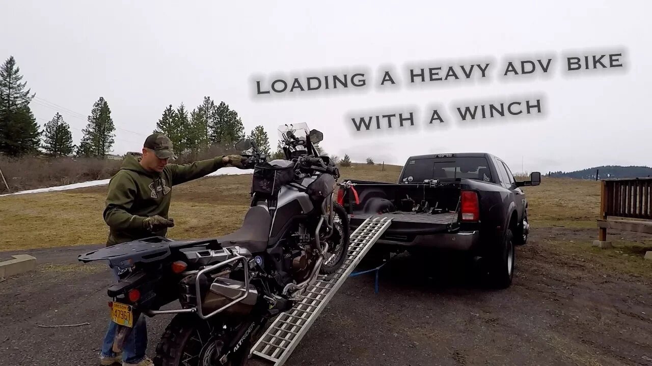 Loading A Heavy ADV Bike ( Honda Africa Twin ) with a Harbor Freight Winch