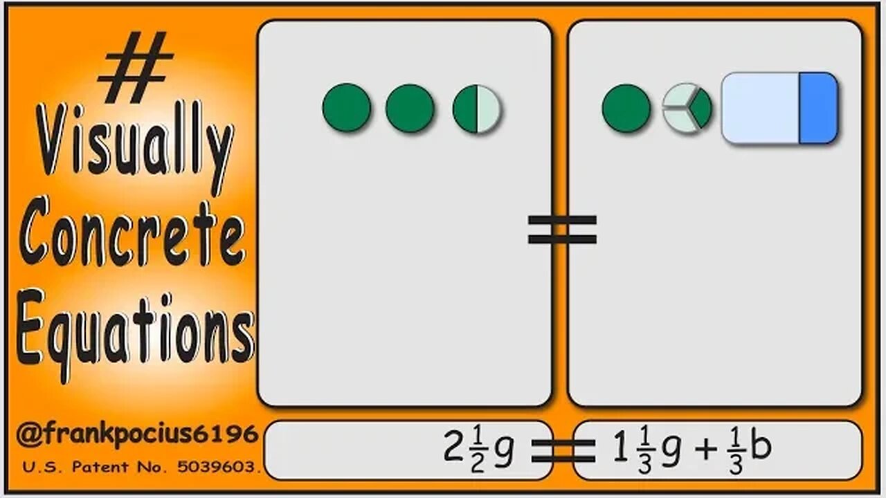 VISUAL EQUATION _ 2 1/2 g = 1 1/3 g +1/3 b _ SOLVING BASIC EQUATIONS _ SOLVING BASIC WORD PROBLEMS