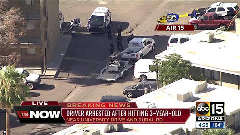 Driver arrested, 3-year-old hit and in critical condition in Tempe