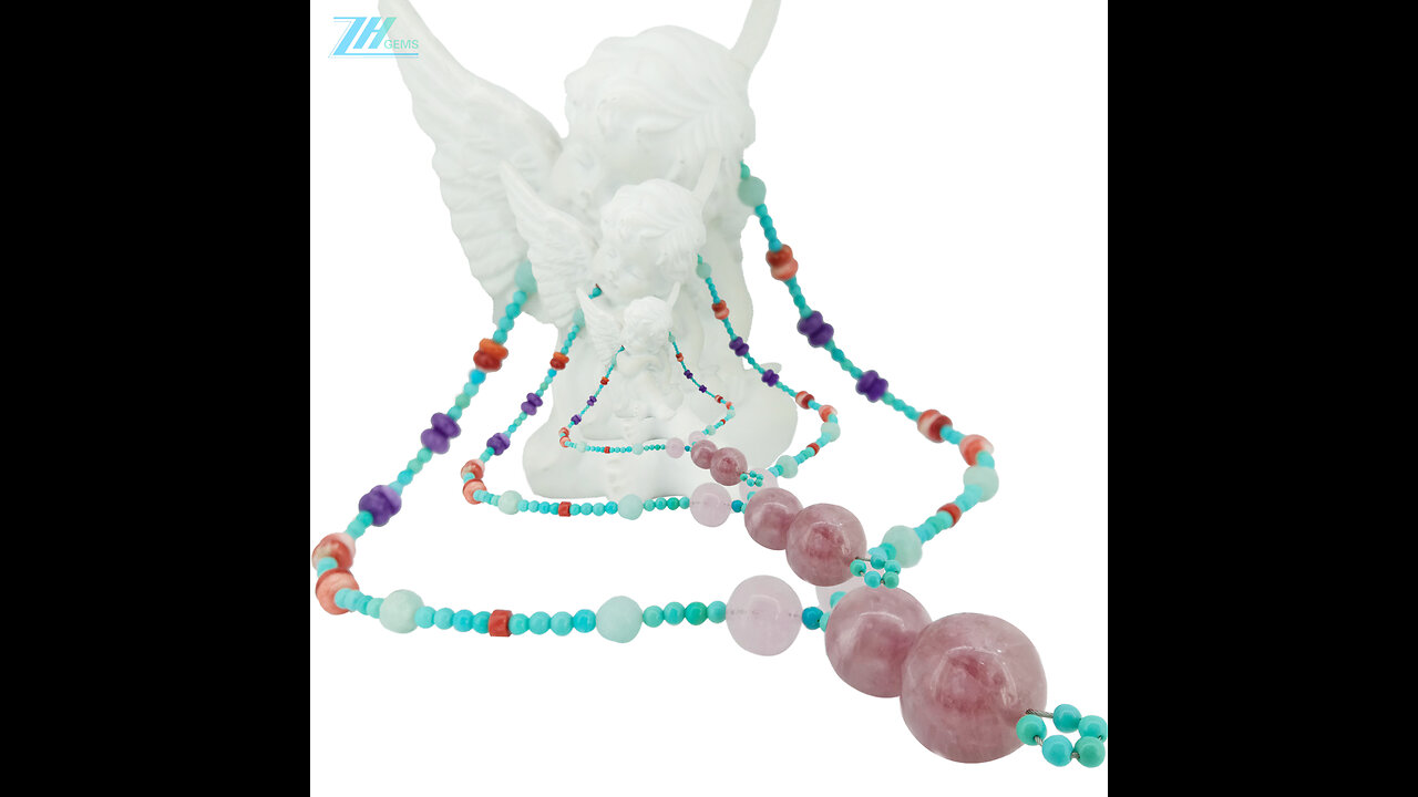 Turquoise orange spiny oyster Spodumene Kunzite Prehnite Amazonite red coral Charoite Multi 01