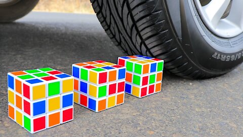 Squashing Crunchy and Soft Things! Rubik's Cubes VS Car Wheel