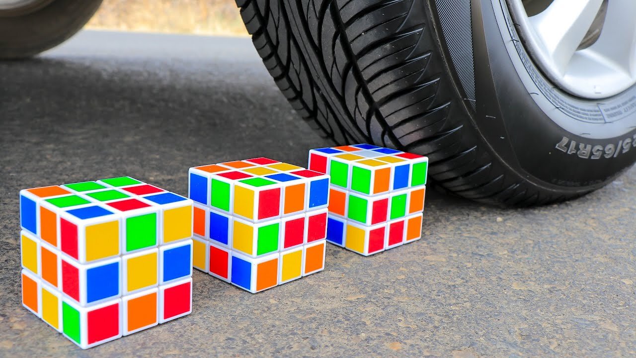 Squashing Crunchy and Soft Things! Rubik's Cubes VS Car Wheel