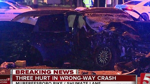 3 Hurt In Wrong-Way Crash In Nashville
