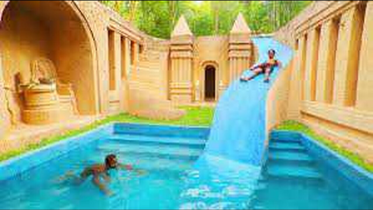 165 Days Building Underground Water Slide Park House