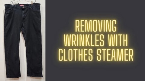 Removing Wrinkles with Clothes Steam. Jeans get a Steam