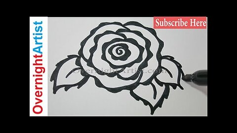 Draw a Heart With Rose - Open Rose - Black Pen Version