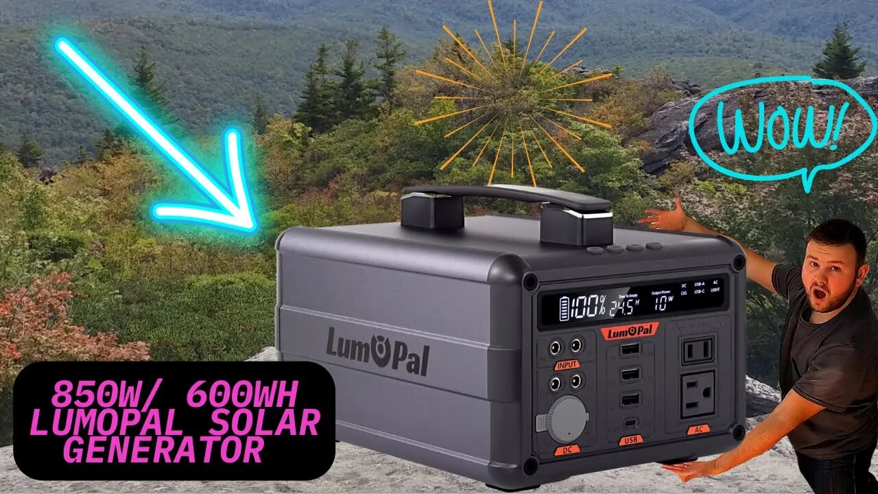 Portable Power Station- 850W/ 600Wh Lumopal Solar Generator with 120V AC Pure Sine Wave Output