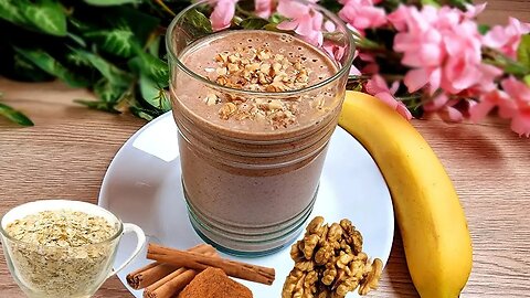 Healthy Breakfast For Weight Loss: Banana Smoothie With Oats. No Milk, No Sugar!