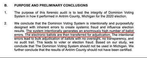 Antrim County MI Dominion audit shows machines were set to 68% error rate. Not caused by human error