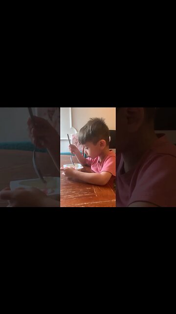 Baby Andrei is showing to us how to eat yoghurt