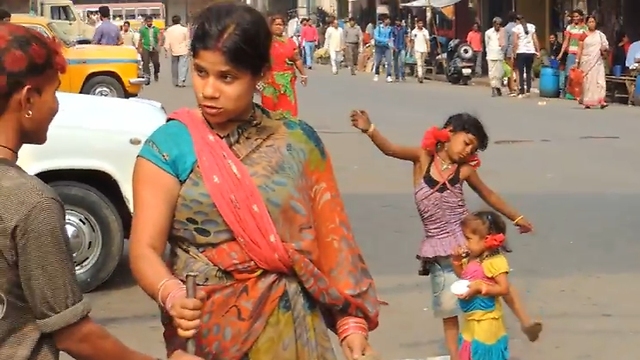 Tightrope set-up for little Indian girl