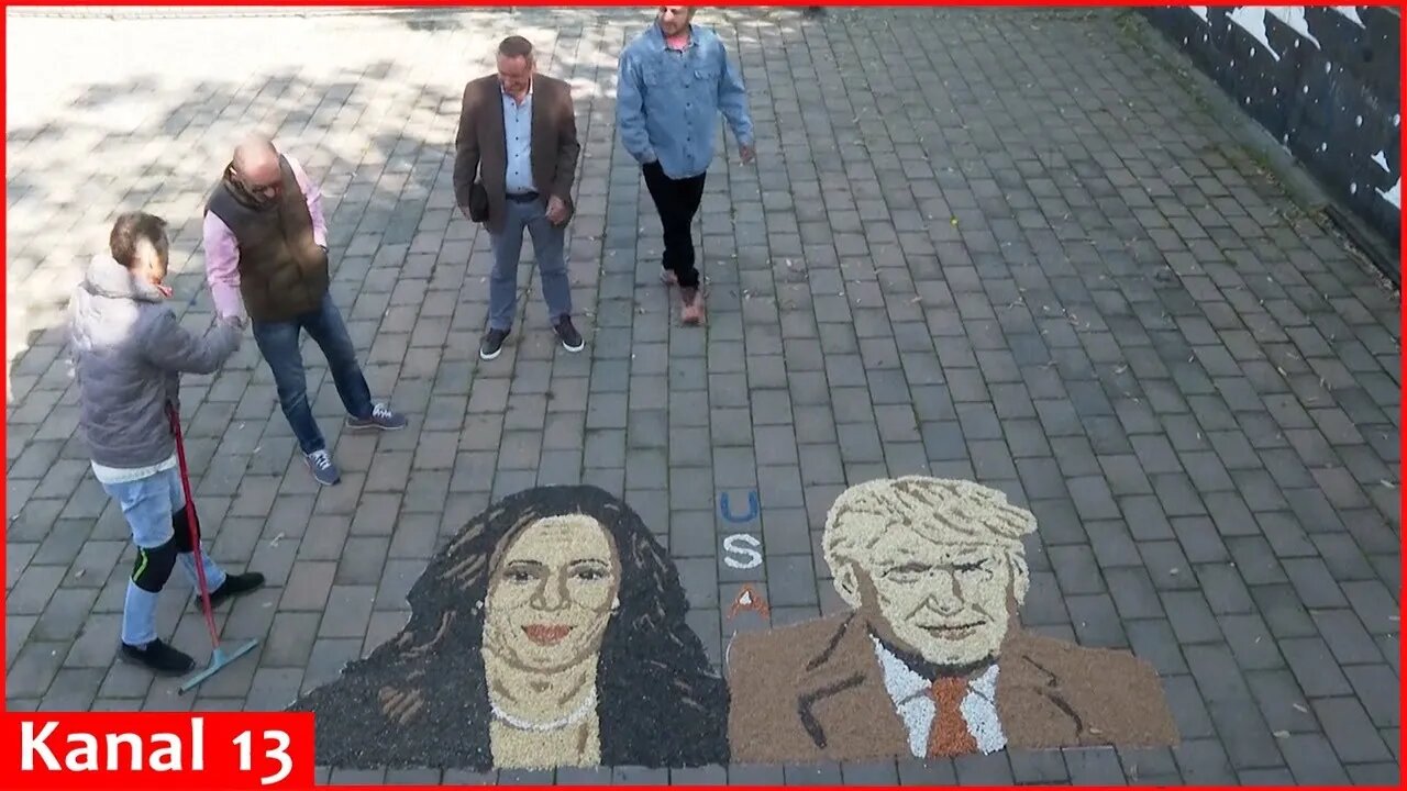 Kosovo artist uses grains and beans to create mosaic of US election candidates