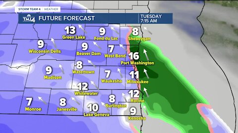 Sunshine, breezy Monday ahead, snow moves in Tuesday