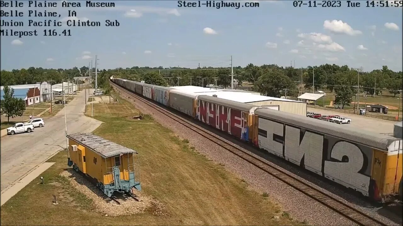 EB Manifest with CP 7021 at Carroll, Belle Plaine and Grand Mound, IA on July 11, 2023