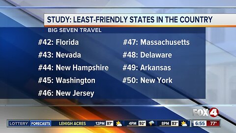 Florida scores poorly in list of friendliest states