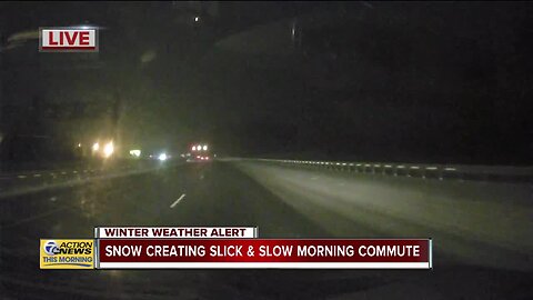 Snow creating slick and slow morning commute