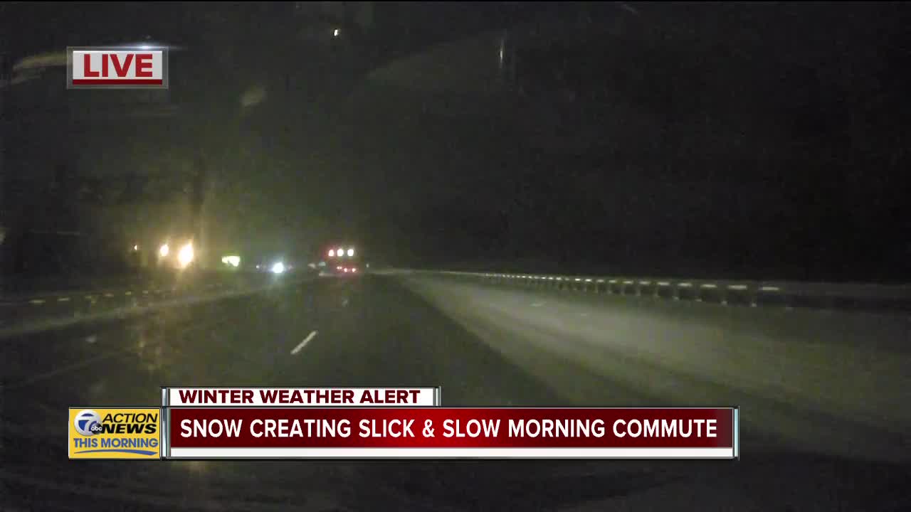 Snow creating slick and slow morning commute