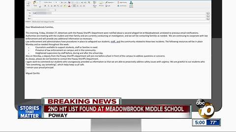 2nd hit list found at Meadowbrook Middle School