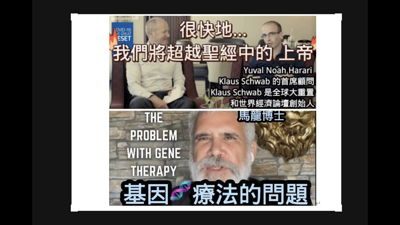 二個影片合集:馬龍博士回應Charles Schwab 首席顧問所提出的扮演上帝論 ~「基改人類,生物,植物」。 基因🧬療法的基改後無法還原,而且沒有一種基因療法是非常有效的⋯⋯