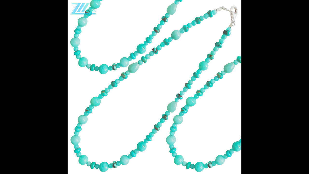 Faceted drop shape Amazonite beads Natural turquoise roundle beads Necklace 01