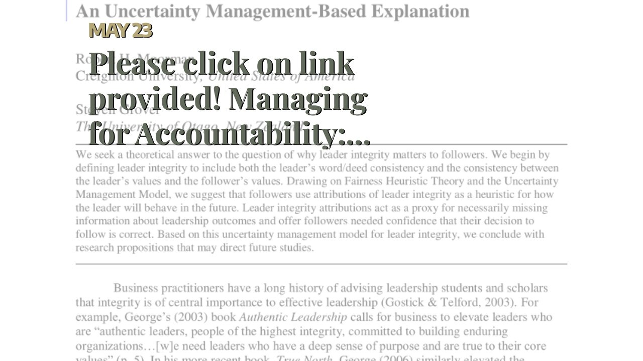 Please click on link provided! Managing for Accountability: A Business Leader's Toolbox (Issn)