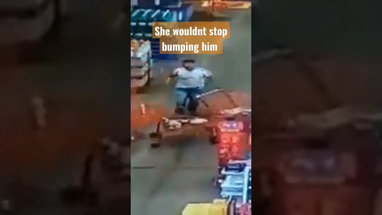 she wouldn't stop bumping him, lady hit with cart