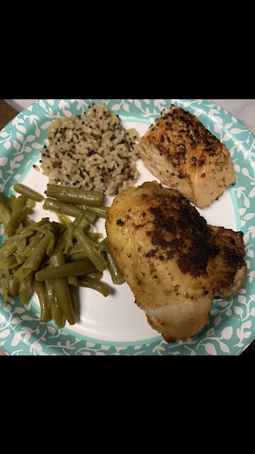 Chicken thighs, seared then baked,