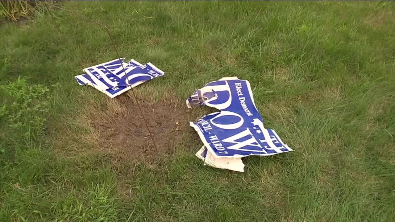 Cleveland couple's political yard sign, endorsing Ward 7 city council candidate, blown up with M-80